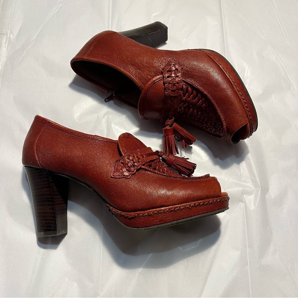 Anthropologie Schuler and Sons Nate Platform Tassle Leather Heel 8.5